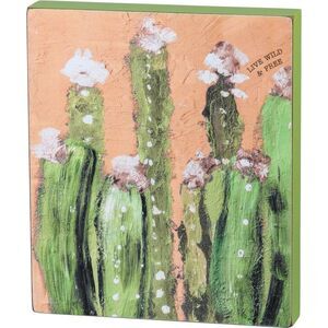 Primitives by Kathy Live Wild and Free Cactus Block Sign 7 Inches